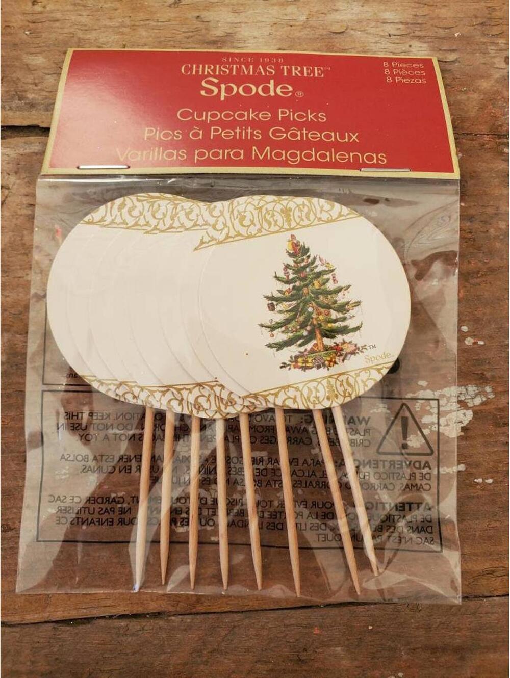 Spode Christmas Tree Cupcake Picks - Set of 8